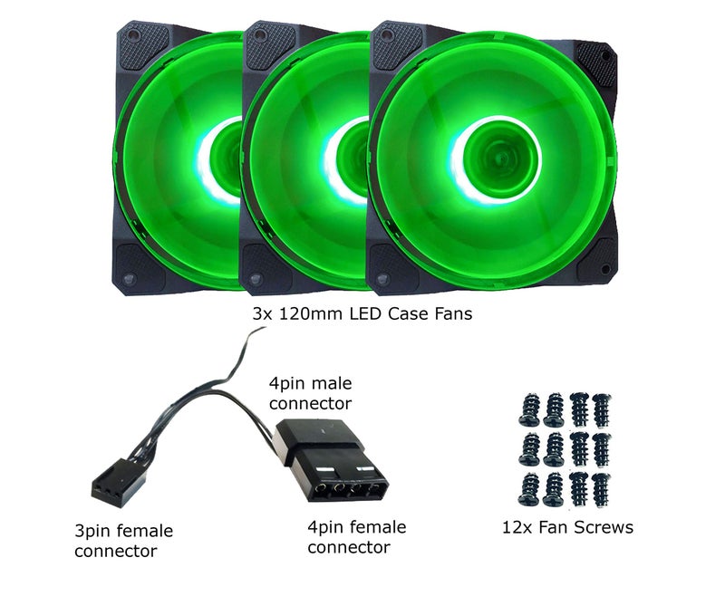 APEVIA CO312L-GN Cosmos 120mm Green LED Ultra Silent Case Fan w/ 16 LEDs & Anti-Vibration Rubber Pads (3 Pk) - Image 5